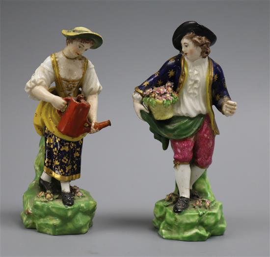 A pair of Derby Bloor period figures of gardeners